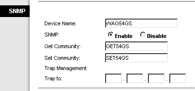 Linksys WAG54GS SNMP Configuration