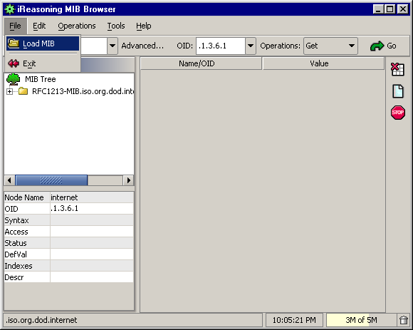 MIB Browser Initial Main Window
